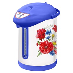 Чайник-термос электрический ВАСИЛИСА ТП7-820 "Полевые цветы" белый с голубым
