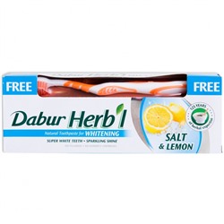 Зубная паста Dabur Herb’l Salt & Lemon (соль и лимон) 150 гр. в комплекте с зубной щеткой