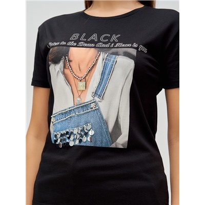 Женские футболки с принтом черного цвета 1614Ch