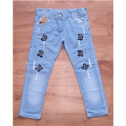 Драные джинсы с буквами и бусинами (7121)