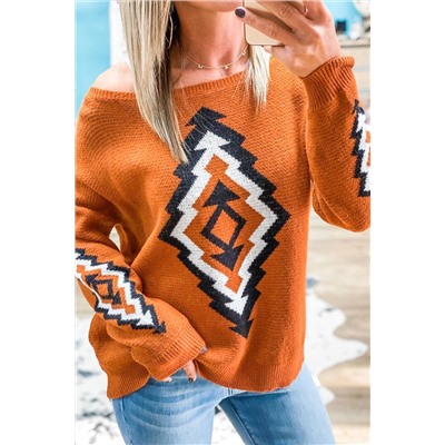 Оранжевый свитер оверсайз с геометрическим узором