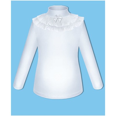 Школьный комплект для девочки с белой водолазкой (блузкой) с рюшами и бордовым сарафаном
