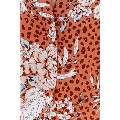 Оранжевая леопардовая рубашка с цветочным принтом
