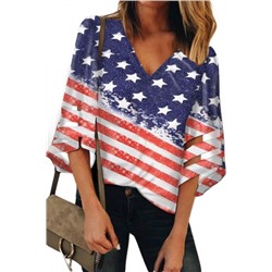 Свободная блуза с V-образным вырезом и принтом под американский флаг