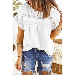 White Swiss Dot Lace Splicing Short Sleeve Top