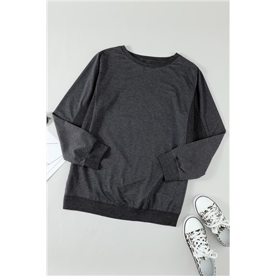 Черный флисовый однотонный пуловер-свитшот