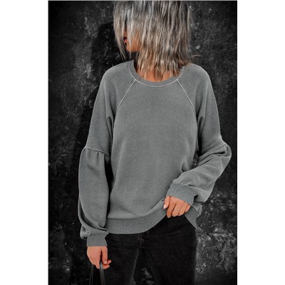 Серый свитшот-пуловер с заниженными плечами и пышными рукавами-реглан