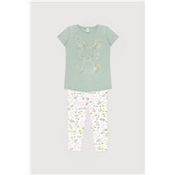 Пижама для девочки Crockid К 1538 пастельно-зеленый + зайчики в цветах