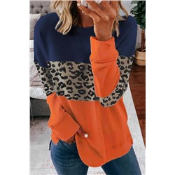 Оранжево-синий свитшот с леопардовыми вставками и боковыми разрезами