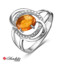 Серебряное кольцо 925 пробы с янтарем - 513