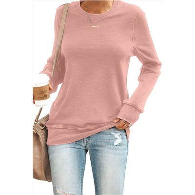 Розовый флисовый однотонный пуловер-свитшот