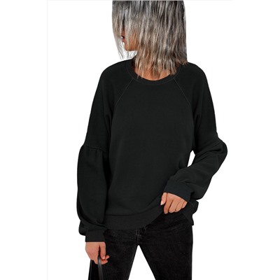Черный свитшот-пуловер с заниженными плечами и пышными рукавами-реглан
