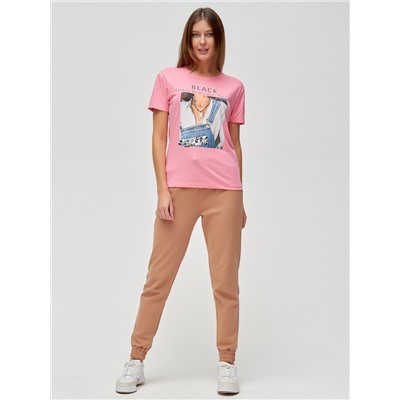 Женские футболки с принтом розового цвета 1614R