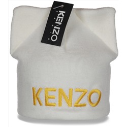Роскошная трикотажная белоснежная женская шапка Kenzo с милыми прикольными ушками  №4614