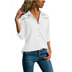 Белая удлиненная сзади блузка на пуговицах