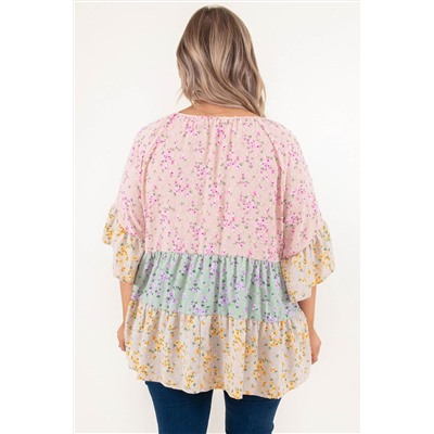 Разноцветная струящаяся блуза плюс сайз с цветочным принтом
