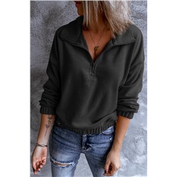 Черный флисовый пуловер-свитшот с воротником с застежкой на молнии