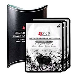 SNP CHARCOAL MINERAL BLACK AMPOULE MASK - 10 штук, маска тканевая для лица с углём