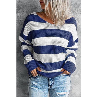 Сине-белый полосатый вязаный свитер