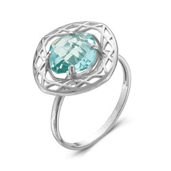 Серебряное кольцо  925 пробы с голубыми фианитами - 048