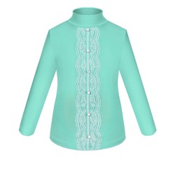 Школьная ментоловая водолазка (блузка) для девочки с гипюром 83793-ДШ21