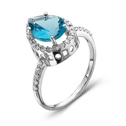 Серебряное кольцо  925 пробы с голубыми фианитами - 070