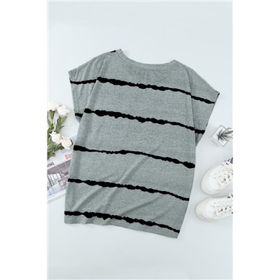 Gray Tie-dye Print Short Sleeve T-Shirt with Pocket