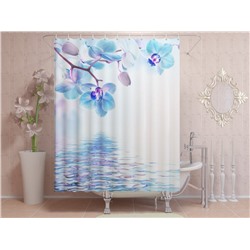 Фотоштора для ванной Голубые орхидеи у воды