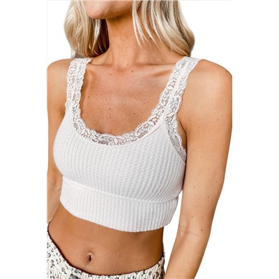 White Lace Crochet Rib Knitted Crop Top