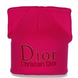 Великолепная ярко-розовая трикотажная шапка Dior со стильными ушками супермодная актуальная модель  №4718