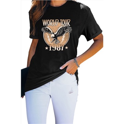 Black World Tour 1987 Eagle Print Short Sleeve Graphic T Shirt