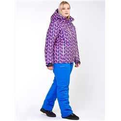Женский зимний костюм горнолыжный большого размера фиолетового цвета 018112F