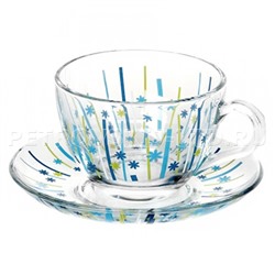 "Basic" Чайный набор стеклянный 12 предметов: чашка 220мл с блюдцем по 6шт, голубой бамбук (Россия)