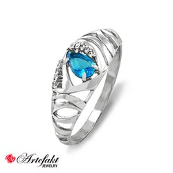 Серебряное кольцо  925 пробы с голубыми фианитами - 100