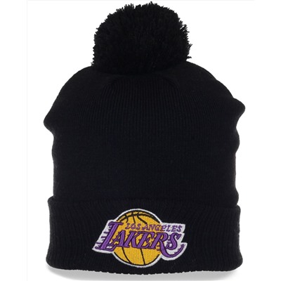 Классная мужская шапка Lakers. Теплая модель в городском стиле №4457
