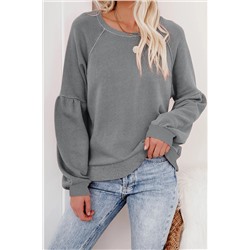 Серый свитшот-пуловер с заниженными плечами и пышными рукавами-реглан