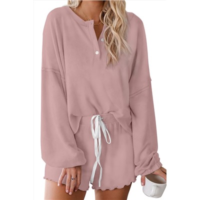 Розовый пижамный комплект: блуза + шорты