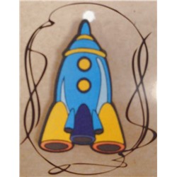 ЗН0018 Стильный деревянный значок "Синяя ракета"