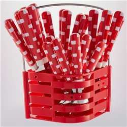 Набор столовых приборов 24 предмета  в подставке BE-014P25/1 "Геометрия" красный
