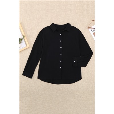Black Textured Solid Color Basic Shirt
