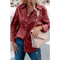 Red Shiny Satin Buttons Shirt