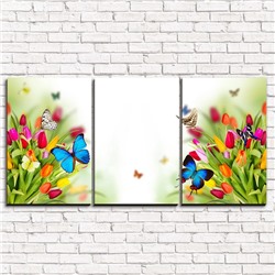Модульная картина Бабочки на тюльпанах 3-1