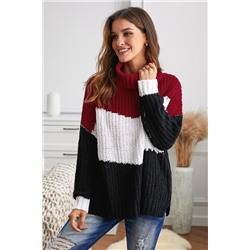 Трехцветный свитер-водолазка: красный, белый, черный