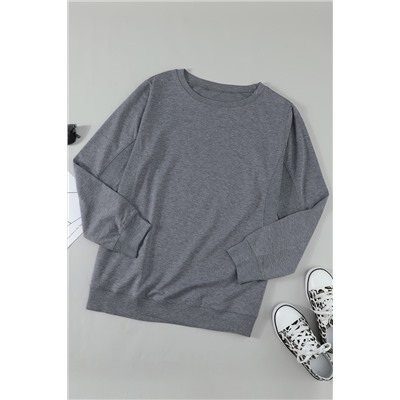 Серый флисовый однотонный пуловер-свитшот