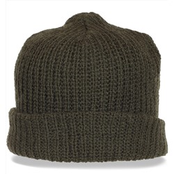 Однотонная вязаная мужская шапка с отворотом - надежно защитит голову от ветра и холода и сделает Вашу жизнь комфортнее №5149