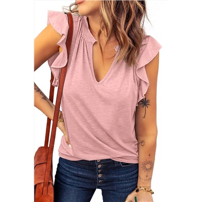 Pink Casual Solid V Neck Tee