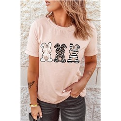 Pink Leopard Striped Bunny Print Short Sleeve T-shirt