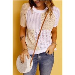 Apricot Color Block Knitted Short Sleeve T Shirt