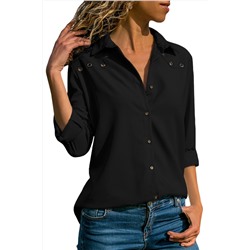Черная удлиненная сзади блузка на пуговицах