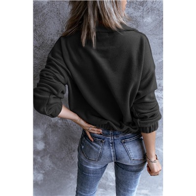 Черный флисовый пуловер-свитшот с воротником с застежкой на молнии